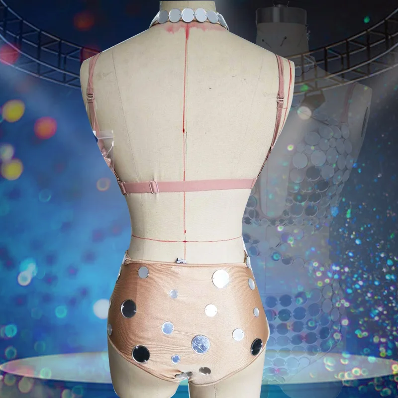 Traje con lente de espejo plateado, máscara de zorro, mujer de negocios, disfraces sexys para actuación en discoteca, ropa de fiesta para chica, escenario, DJ