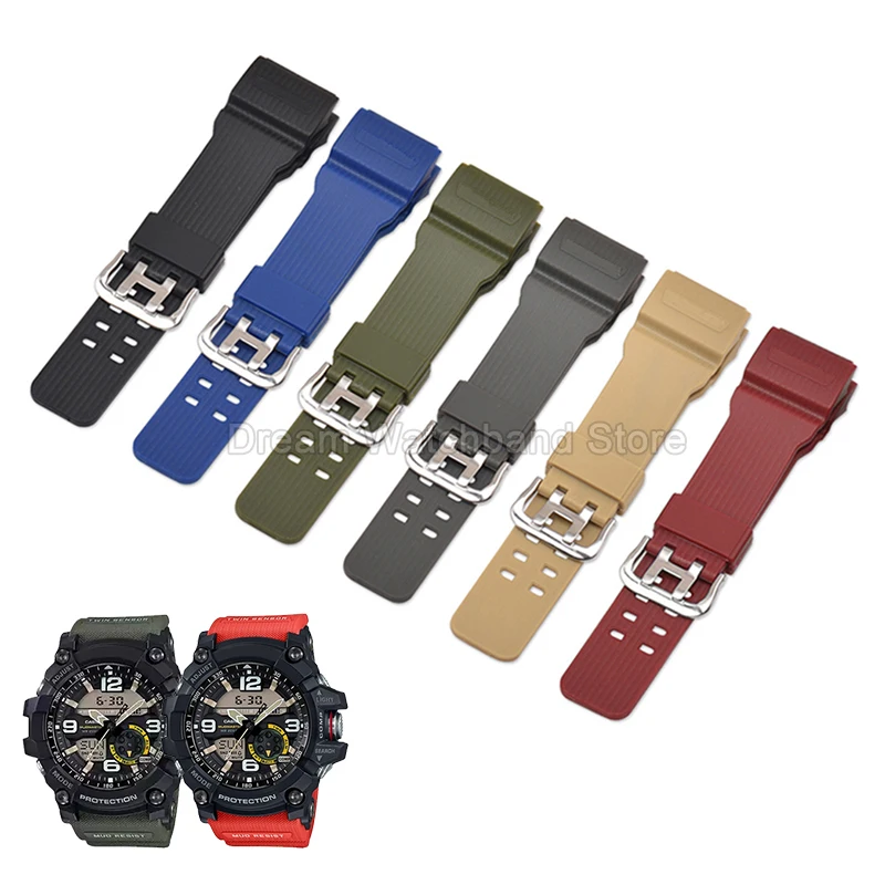 Soft Comfortable Resin Watchband Black/Gray/Sky-Blue for Casio Mudmaster GG-1000/GSG-100 Quick-Drying Daily-wear-resistant Strap