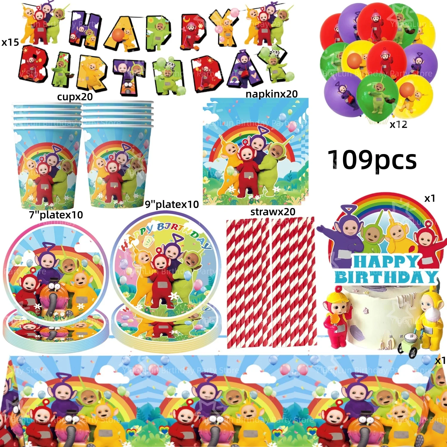 Tinky Winky Verjaardagsfeestje Decoratie Antennababy Po Wegwerp servies Tafelkleed Bord Beker servet Kinderfeestje Gunsten Benodigdheden