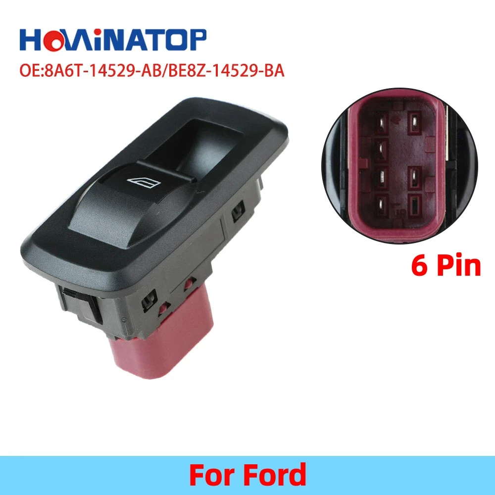 

HOWINATOP 8A6T-14529-AB BE8Z-14529-BA 6 Pin Single Power Window Control Switch For Ford High Quality OEM Replacement