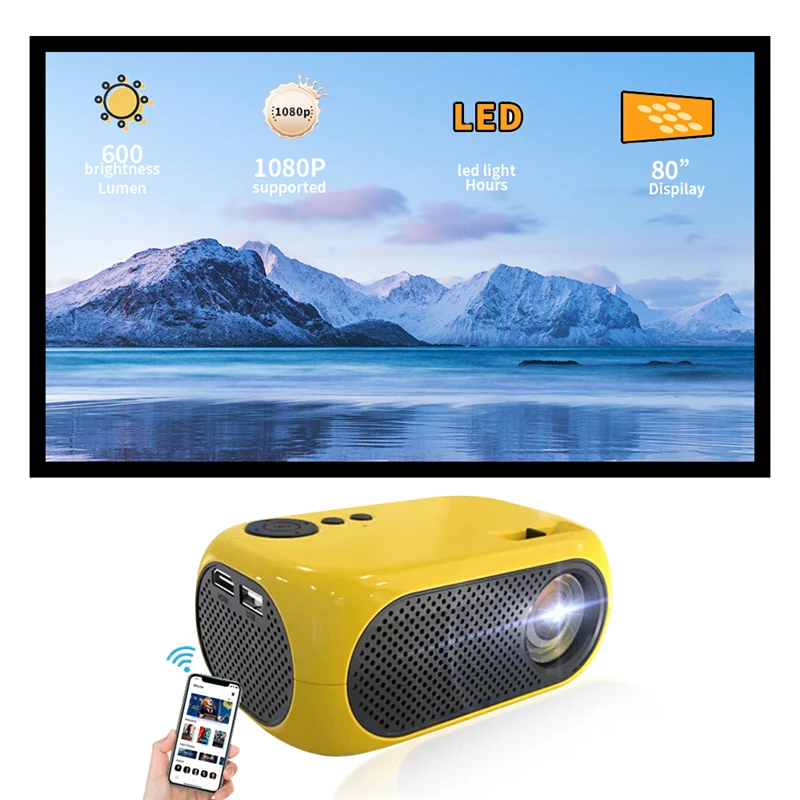 Full HD Portable Mini Projector 480*360P USB HDMI Supports 1080P Halloween Children Gift Home Theater Outdoor LED Mini Projector