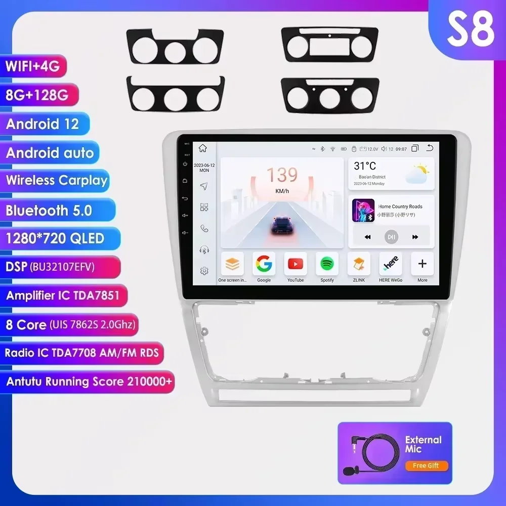 Hizpo Android 13 autoradio voor Skoda Octavia 2 A5 2008 - 2013 Multimedia Speler Navigatie GPS 2 Din Carplay Stereo Speaker RDS