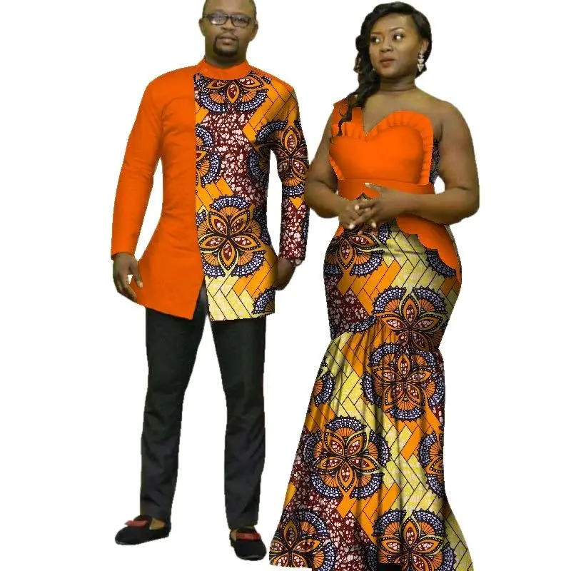 

2024 New couples dressAfrican Print Clothes for Couple Dashiki elegant lady party Dresses and men shirts cotton African Clothing