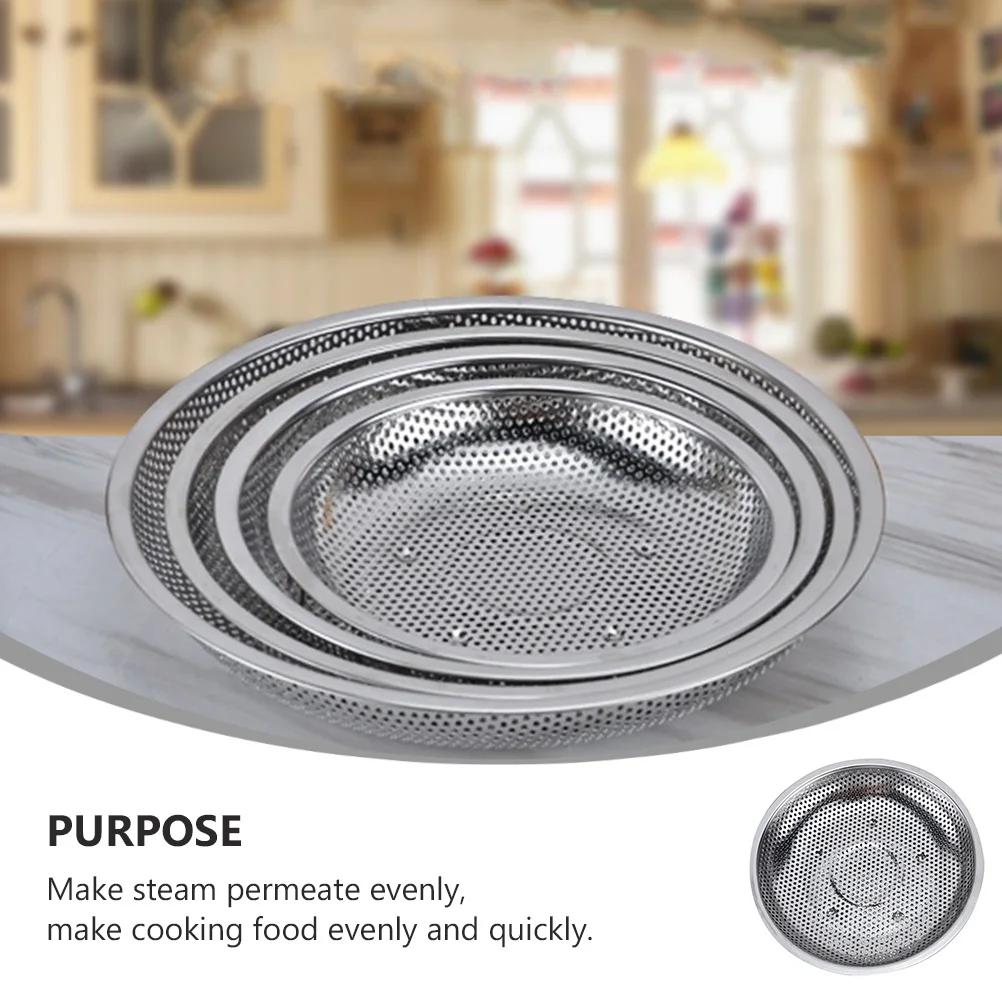 

1Pcs Stainless Steel Multifunctional Fruit Plate Steaming Dish Non Slip Kitchen Tray Steamed Bun Plate Quick Cooking