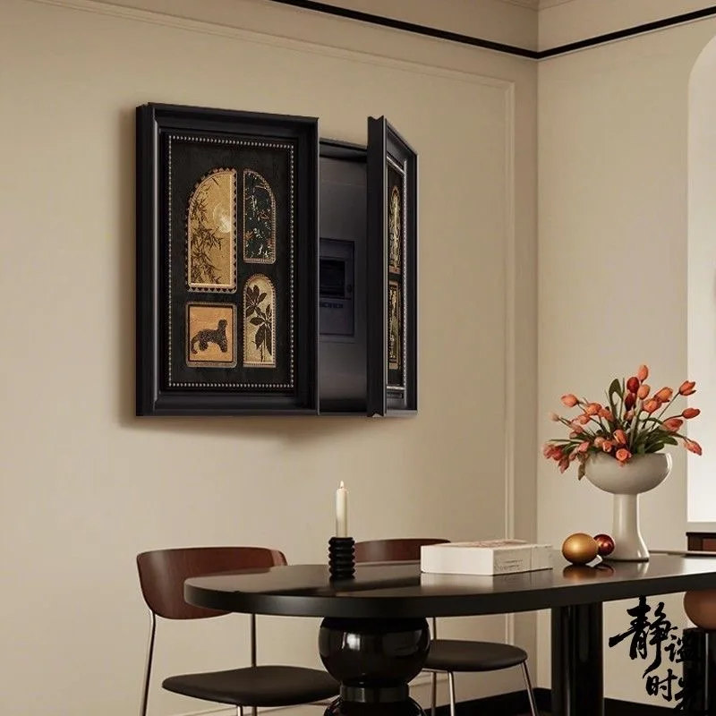 Double-door electrical panel decorative painting vintage high-end style, distribution box cover switch box painting.