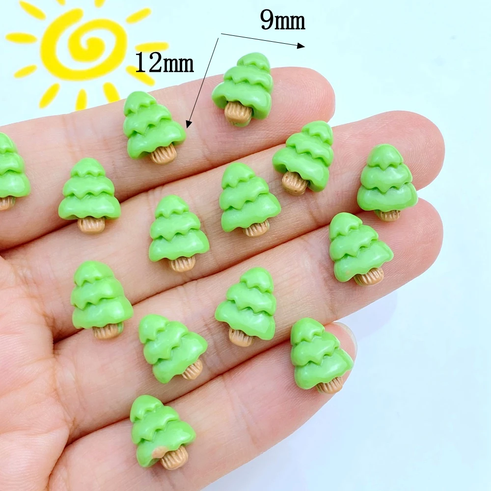 Mini Christmas Tree Flatback Ornamento, Jóias, Acessórios de Cabelo, Resina Bonito, Novo, 30Pcs, 9x12mm