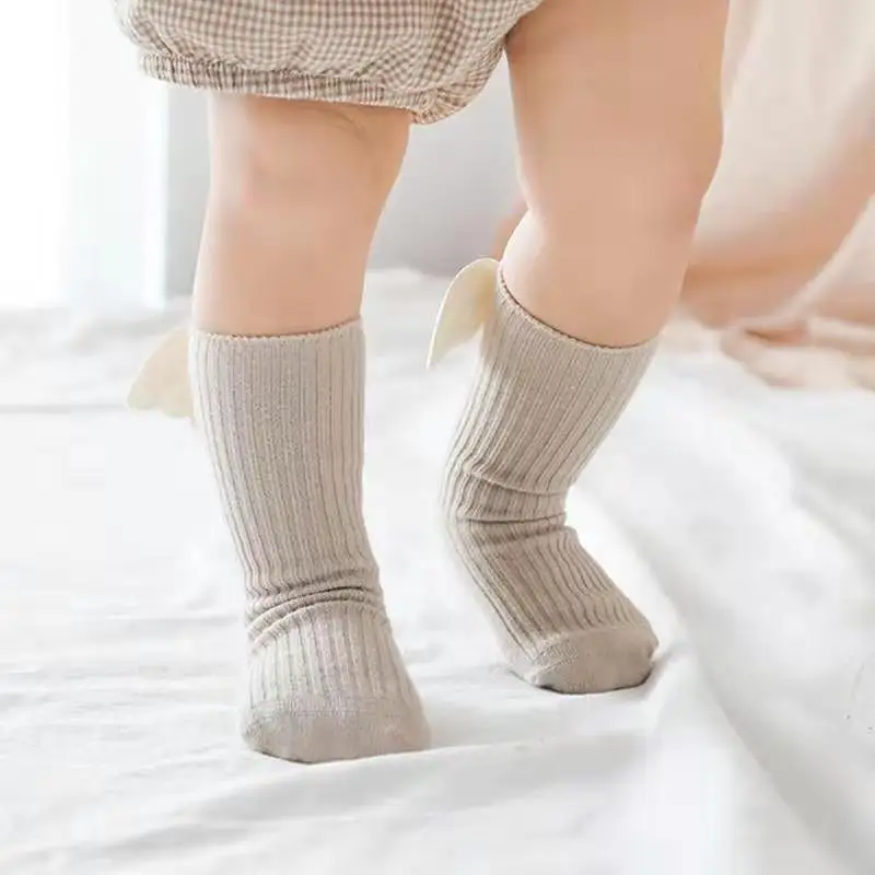 100% Cotton 0-3 Years Baby Girls Socks New Toddlers Girl Big Bow Knee Soft Kids Breathable Angel wings Photograph Newborn Socks