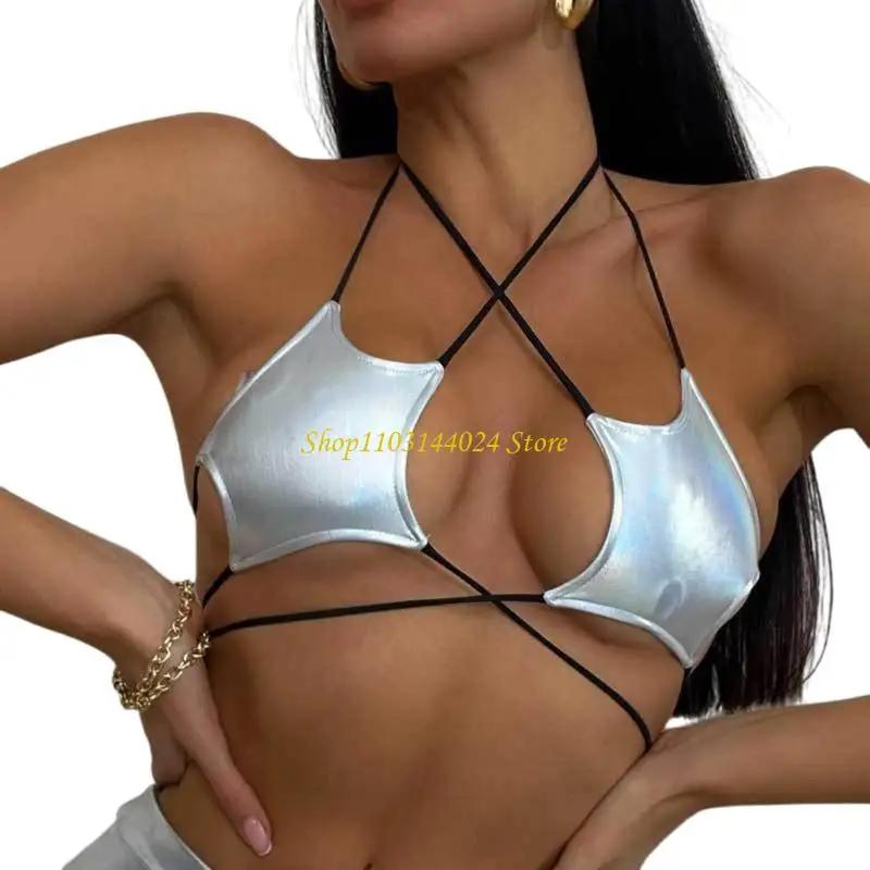 

N5ce Star Rave Dance Tops Halter Обертывание вокруг Bandeau Bra Punk Star Star Tops Tops