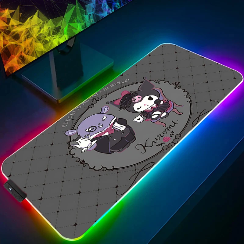 

Коврик для мыши RGB K-kuromi gamer, большая светодиодная клавиатура, нескользящий резиновый коврик для компьютера, настольный коврик, подсветка для ПК, геймера 900x400, коврик для мыши