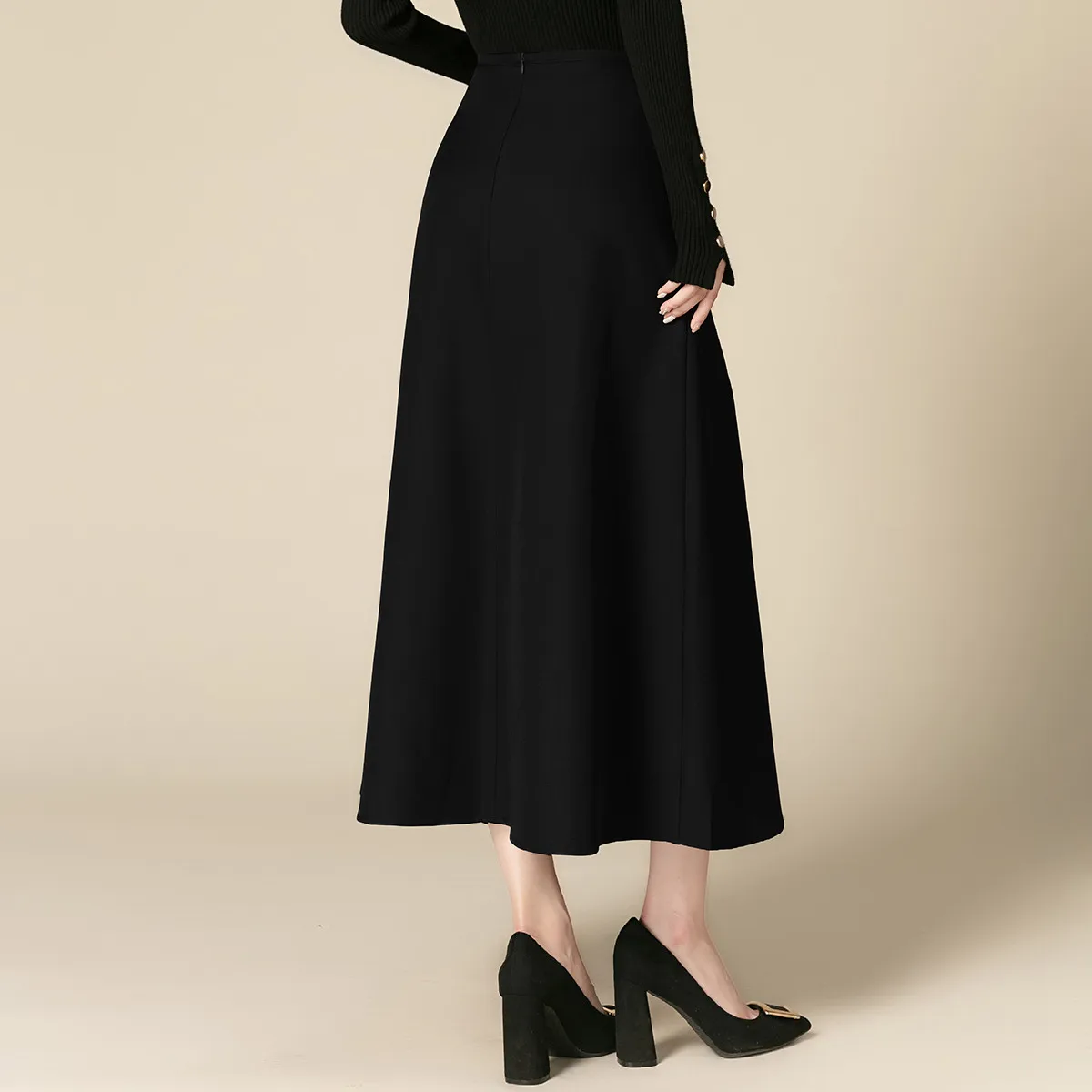 LOUIS-YAO ملابس العمل تنورة نسائية أنيقة 2025 الخريف/الشتاء التنقل الحد الأدنى الفاخرة مطوي القوس مزين الرجعية ألف خط تنورة