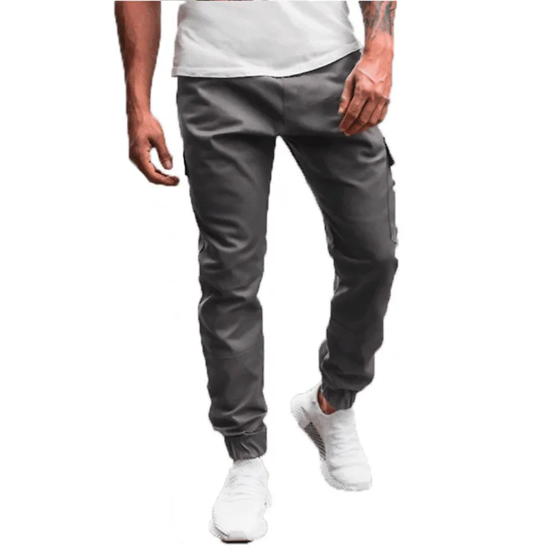 

Cargo Skinny Jeans Trousers Elastic Waist Drawstring Grey Men Fashion Streetwear Flap Pockets Casual Pants 2024