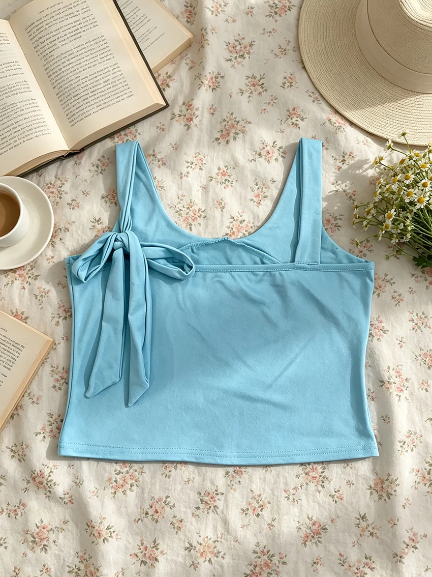 Y2K Beach Women Solid Two Piece Dress Sets Sleeveless U‑Neck Crop Top Irregular Hem Skirt Casual Holiday Matching Outfits image 6
