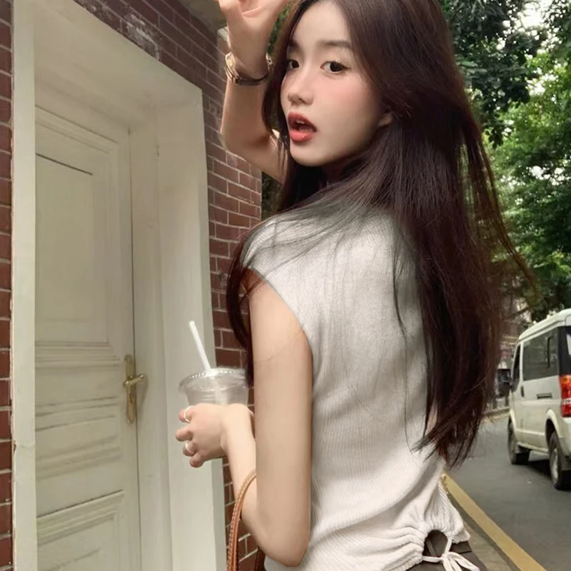 

Fashion Casual Back Tie Slim Fit Half Turtleneck Knitted Vest For Women Summer