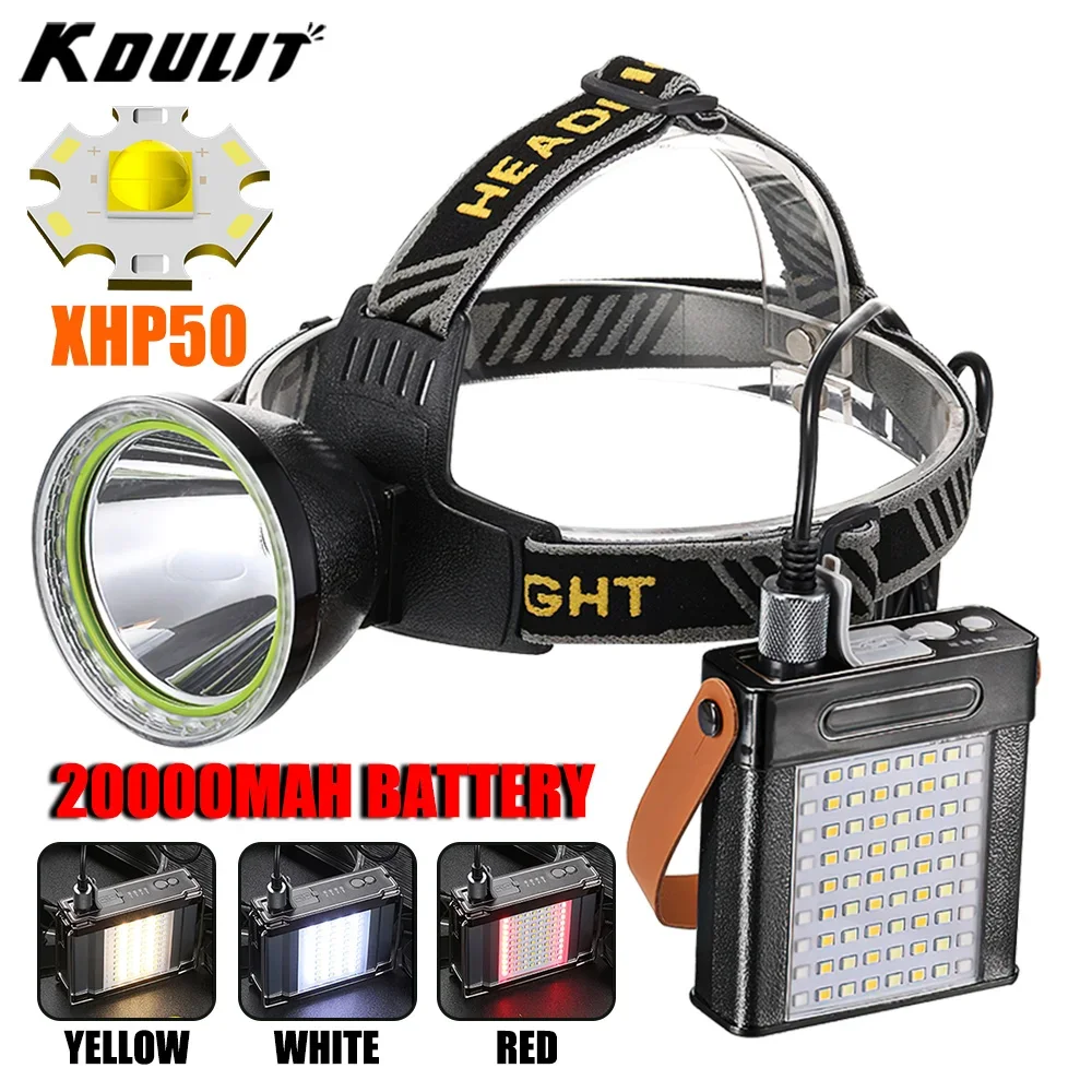 

20000Mah High Power Led Headlamp USB Rechargeable Head Flashlight Torch With Power Bank 8 Modes Lighting Camping Fishing Lantern