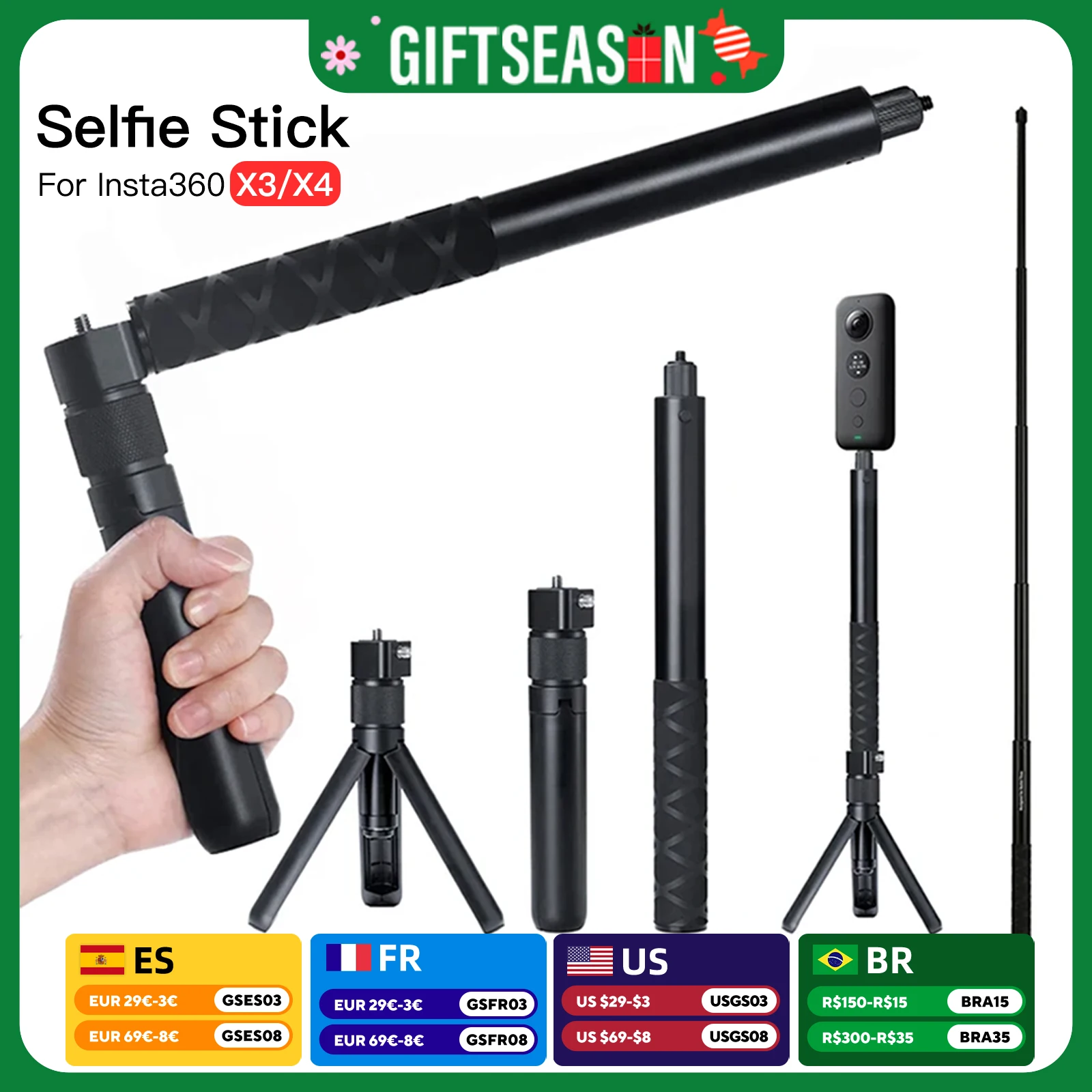 Selfie Stick voor Insta360 X4 Onzichtbare Selfie Stick Bullet Time Bundel Handvat voor Insta360 X3 GoPro Panoramische Camera Accessoires