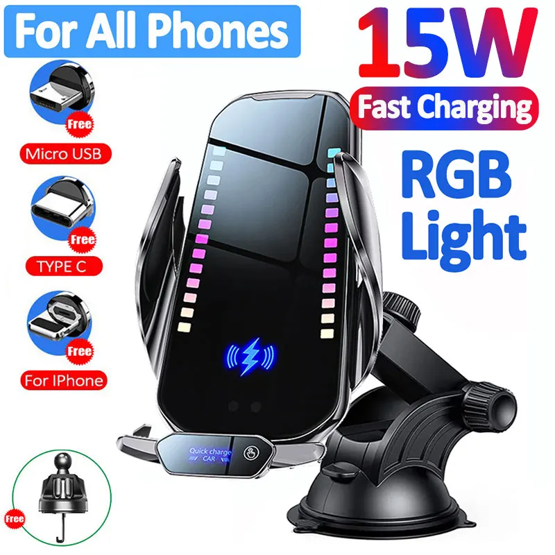 Automatic Open 15W Car Wireless Charger Stand for iPhone 14 13 12 11 Pro Max Samsung Magnetic Fast Charging Phone Holder Mount