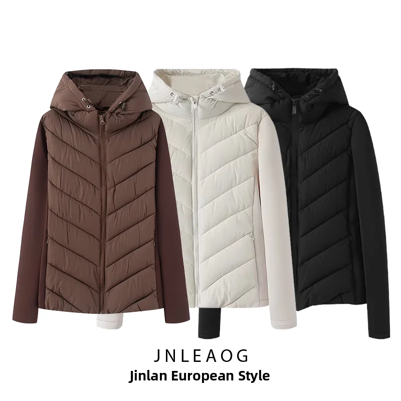 Fashionable Long Sleeve Stand Collar Patchwork Cotton Jacket Women's Autumn New Style JNLEAOG 8073205 800 Zipper Closure Soli...