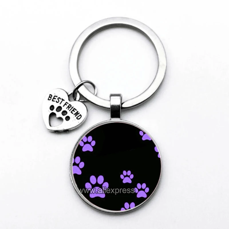 Fashion Jewelry Dome Glass Alloy Keychain Dog Paw Print Best Friends Lovely Classic Gift