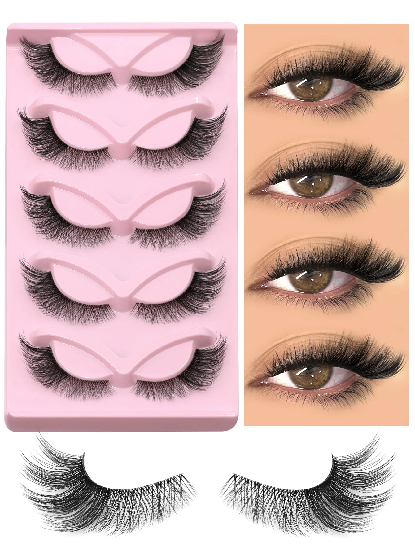 5 Pairs Cat Eye Lashes Faux Mink Eyelashes Natural long Manga Lashes Winged End Eye Elongated Eyelashes Fake Lashes Makeup