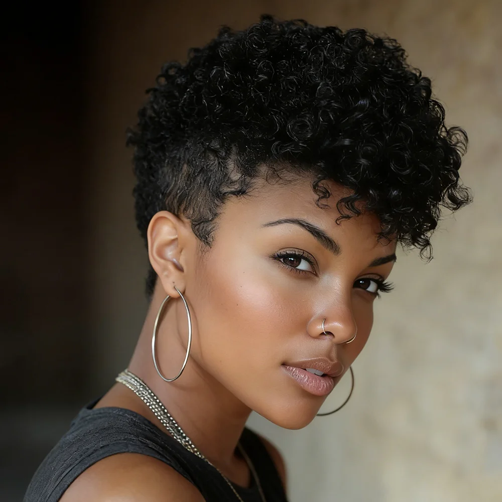 

Парик из натуральных волос с короткой прической пикси, пружинистыми кудрями, челкой и естественным объемом, в стиле афро