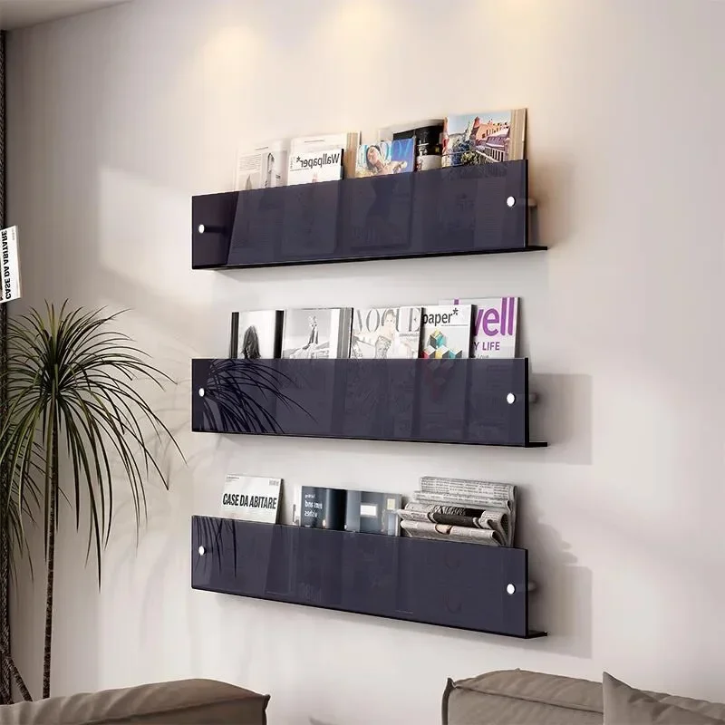 Wall-Mounted Acrylic Magazine Shelf Floating Record Holder 30/40/50cm Brochure Display Rack Literature Storage Organizer