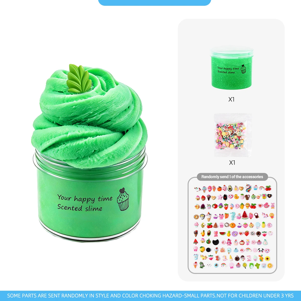 1PC Fresh Green Fruit Scented Fluffy Cloud Slime Random Leaf Charms Kids DIY Stress Relief Toy.