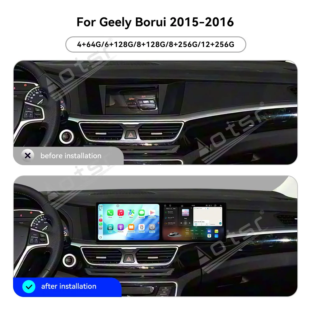 For Geely Borui 2015-2016 10.1 Inch Dual-Screen Plug & Play GPS Navigation Carplay Android Auto Car Radio Unit Head Accessory
