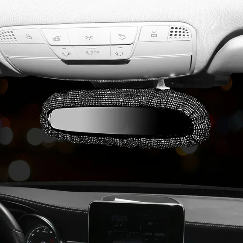 Diamond Crystal Women Car Accessories Handbrake Gear Shift Rearview Mirror Armrest Mat Shoulder Pad Black Auto Decoration