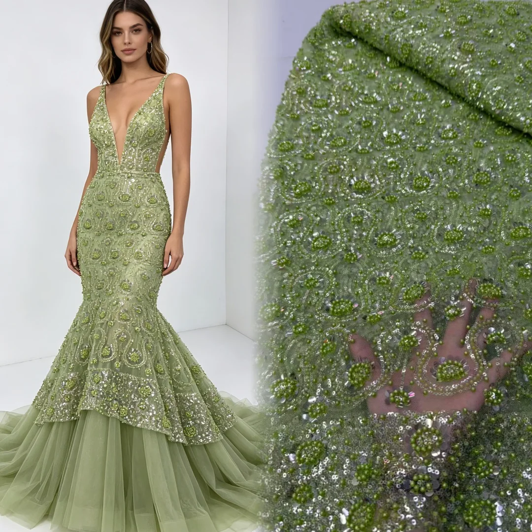 

Nigerian Beaded Embroidery Lace 2026 High Quality French Net Sequins Tulle African Lace Fabric for Luxury Wedding Party Women