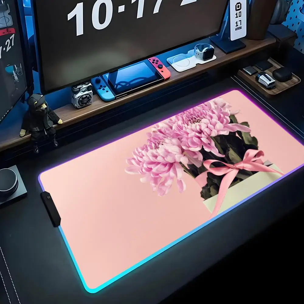 

Обои с хризантемой Коврик для мыши RGB игровой коврик для мыши Большой светодиодный коврик для ПК Настольный коврик Светящийся коврик для мыши Большие коврики для клавиатуры Настольный коврик