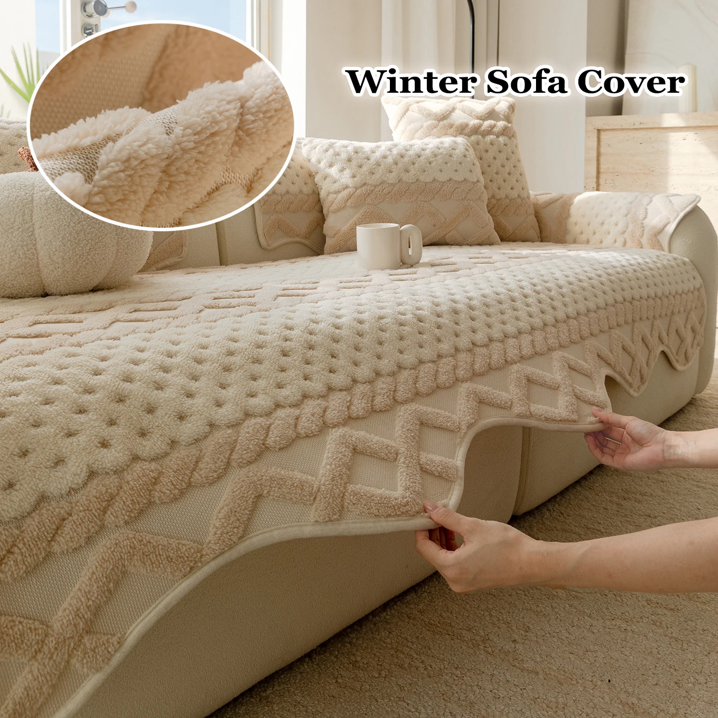 Winter Thickened Cotton Fleece Sofa Cushion Cream-Style Irregular Fixed Anti-Slip Straight-Discharge Universal Sofa Seat Covers