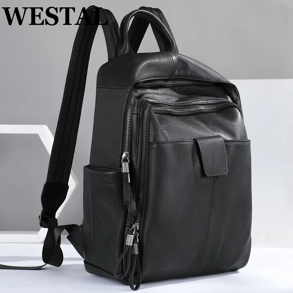 

WESTAL Fashion Men Backpacks Leather Business Casual Bag Fit For 13.3" Laptop Travel Bag Large Capacity Male Mochila School Bags