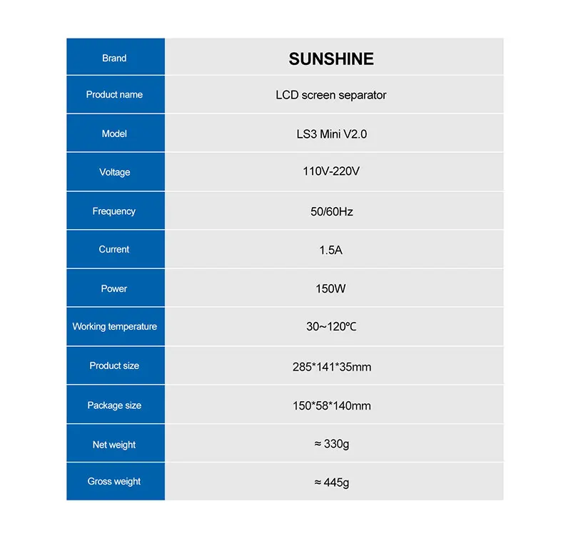 SUNSHINE LS3 Mini tragbarer LCD-Bildschirmentferner, intelligente Temperaturregelung, für Mobiltelefone und Tablets unter 10,5 Zoll – Detail 18
