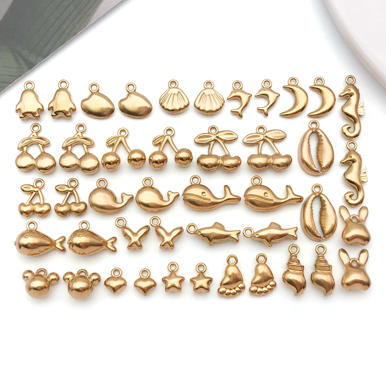 5 uds. De colgantes de acero inoxidable para vida marina, frutas, corazón, cereza, concha, Luna, estrella, pez, accesorios para hacer joyería DIY