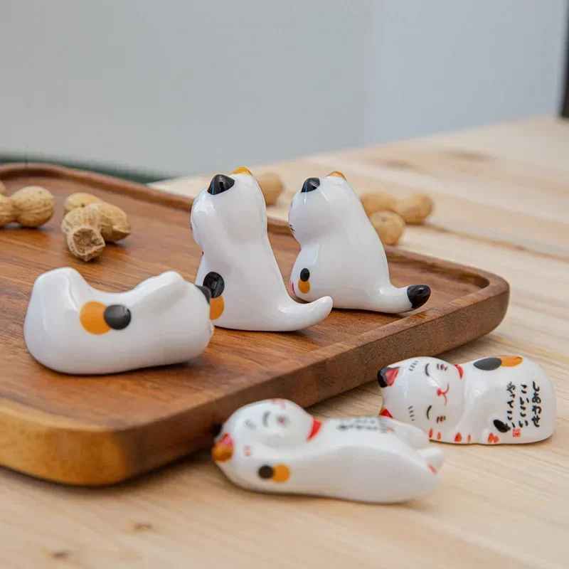 Palillos de cerámica de gato de la suerte japonés, soporte de palillos de gato de la suerte, bastidores japoneses, decoraciones para el hogar,