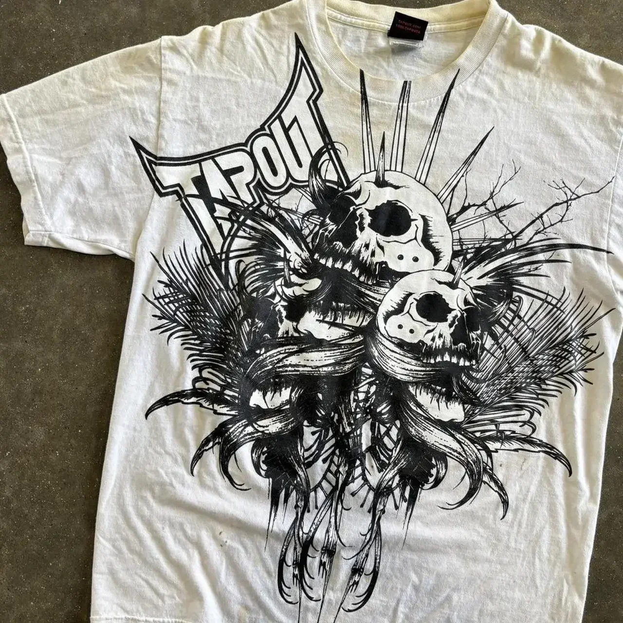 2000s Tapout Round Neck Short Sleeve Top Men Punk Rock T-Shirt Clothes Hip Hop Skull Pattern Letter Print Oversized T-Shirt