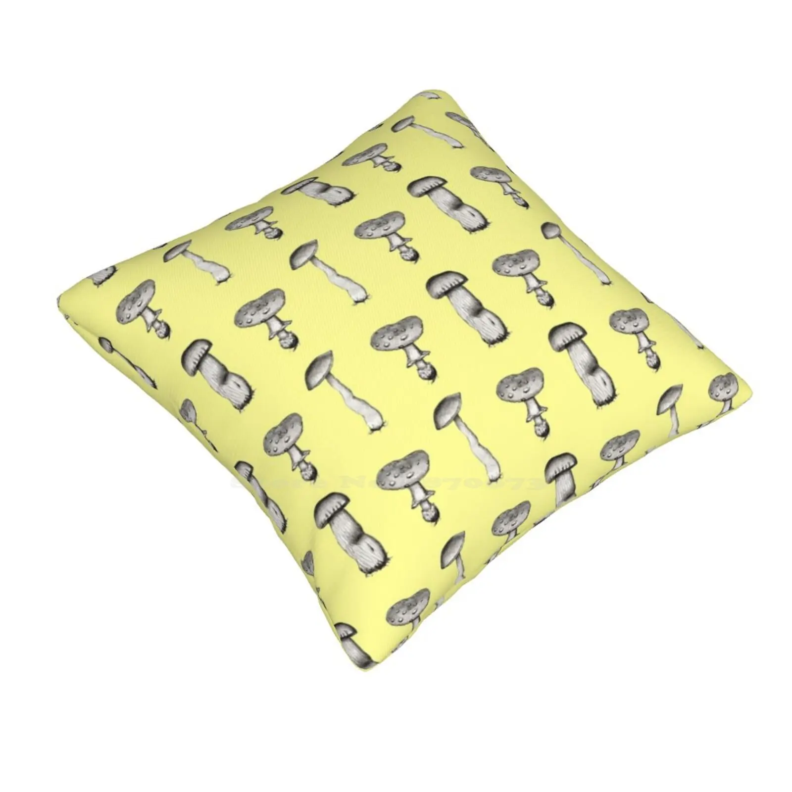 Mushroom Family Home Sofa Car Waist Throw Pillowcase Cute Kawaii Botanical Pencil Drawing Pattern Mushrooms Yellow Pastel