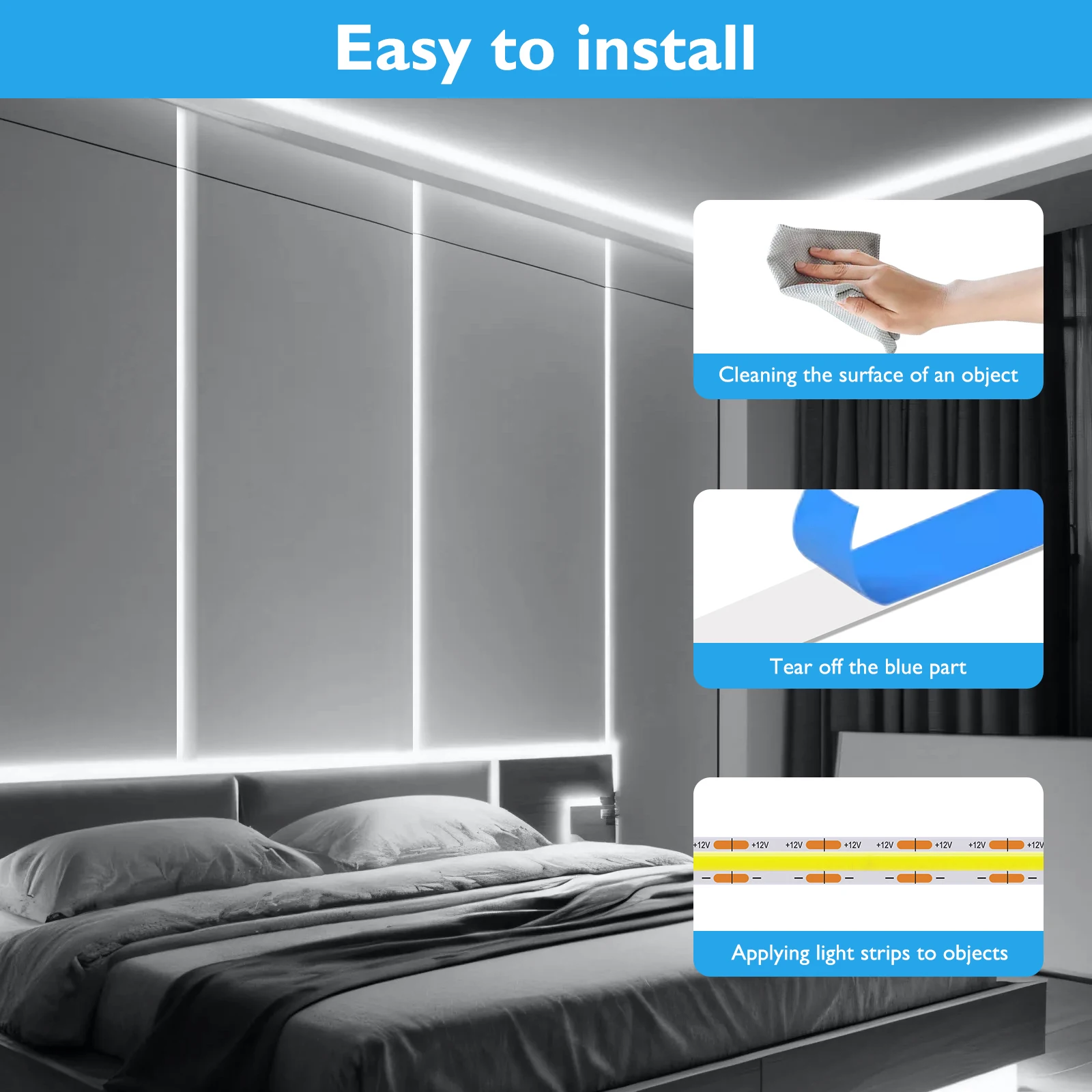 Taśma LED COB 12V 24V 528LED/m o wysokiej gęstości, elastyczna, płytka PCB 8mm, barwa ciepła, naturalna, zimna biała, z przewodem 2PIN/wtyczką DC, do dekoracji domu.