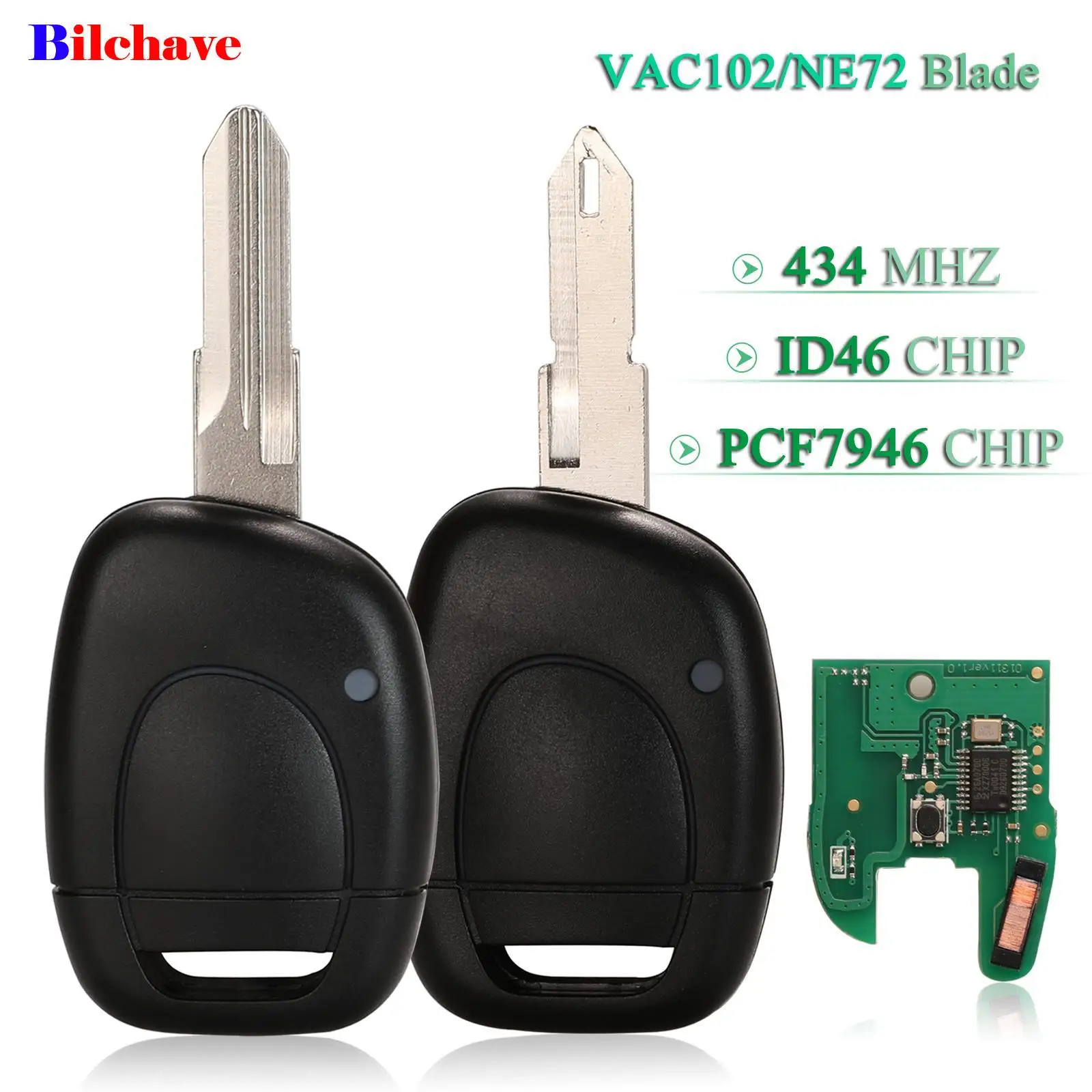 

jingyuqin 1 Button 434Mhz ID46 PCF7946 Chip Smart Remote Car Key Fob For Renault Master Kangoo Clio Twingo NE72/VAC102 Blade