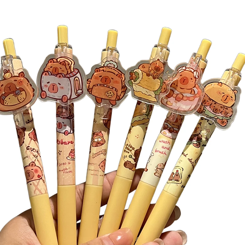 Capivara Pressionando Neutro Gel Pen, Bonito Dos Desenhos Animados, Criativo, Secagem Rápida, Papelaria Estética, Material de Escritório Escolar, Presentes, 3Pcs