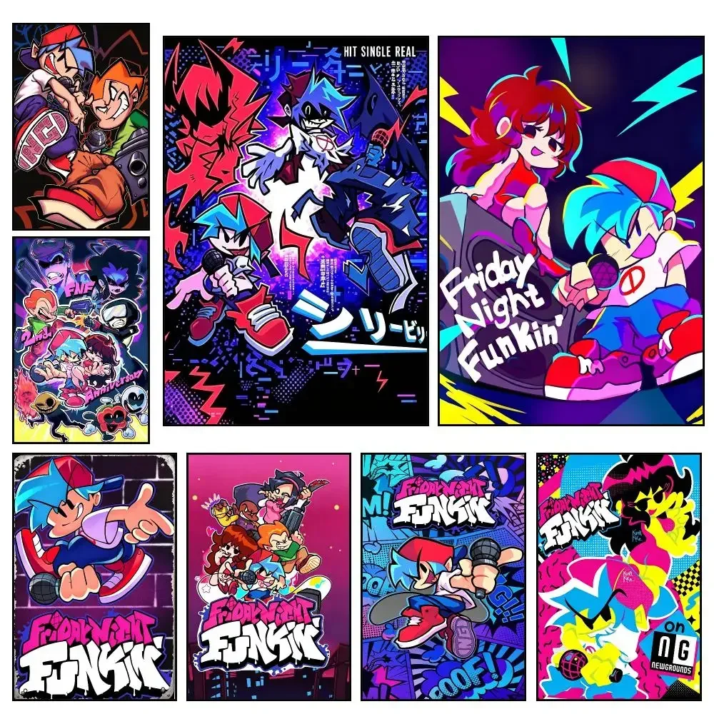 Game Modern Friday Night Funkin Poster HD Waterproof PP Wall Art, Self Adhesive Home Decor for Bedroom and Living Room