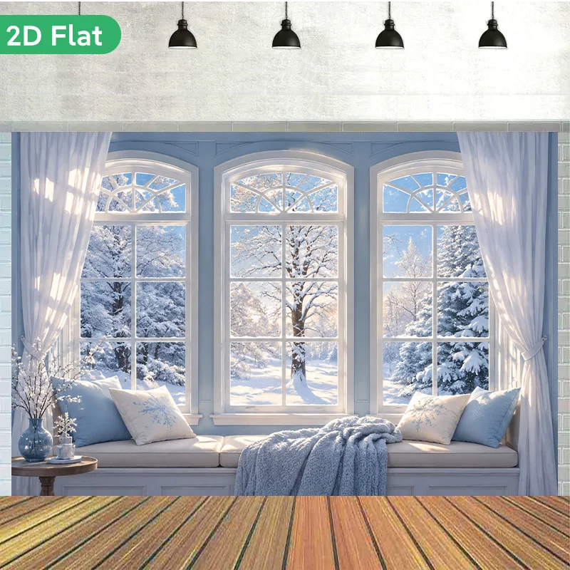 Realistic Winter Window Mural Wallpaper Backdrop for Home Decor Living Room Bedroom Photo Studio Background