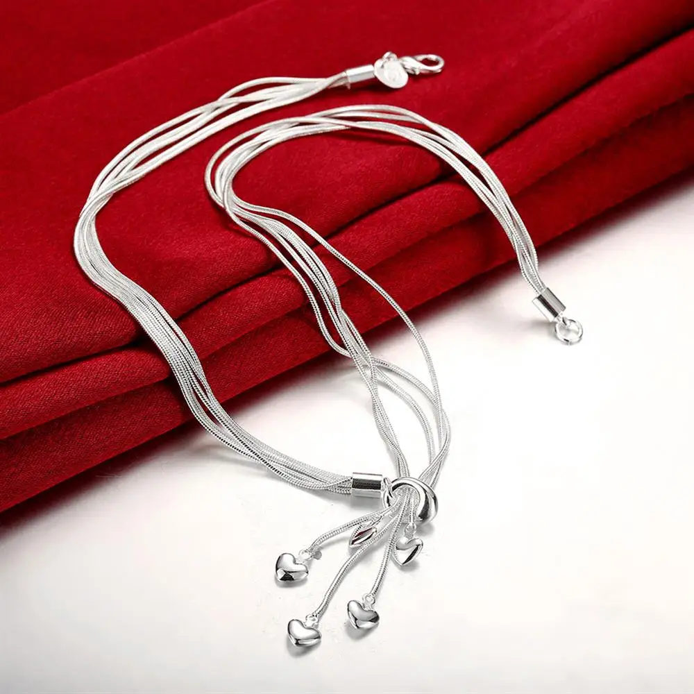 

Hot sale 925 Sterling Silver Necklace Jewelry 18 inches Wild charm five heart necklaces for women fashion Christmas gifts