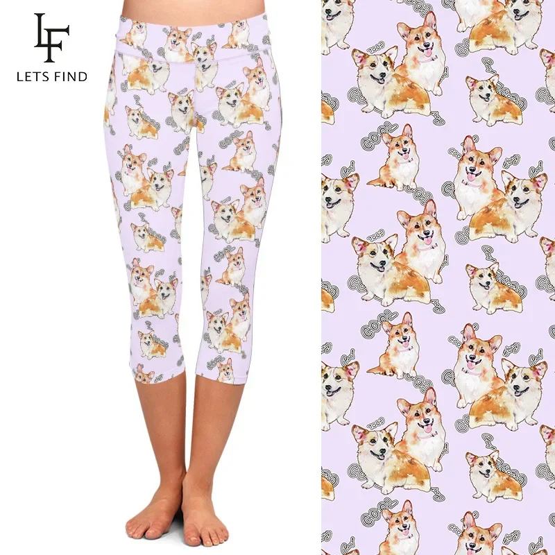 LETSFIND ฤดูร้อนใหม่มาถึง3D การพิมพ์สัตว์น่ารัก Corgis สูงเอวแฟชั่นฟิตเนส Capri Leggings ผู้หญิง