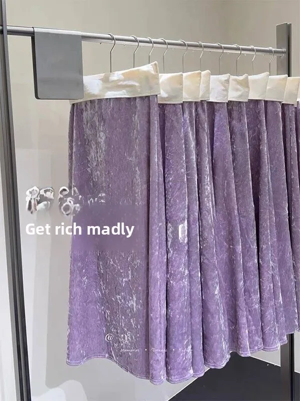 

Юбка женская из фиолетового бархата, очень большого размера, с высокой талией, гладкая, в корейском стиле, люксовый дизайн, модель 2026 года