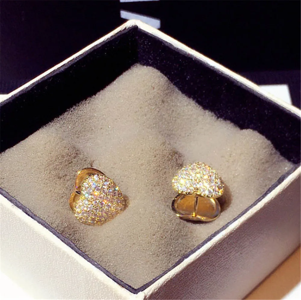 New Fashion Design Earrings Super Flash Set Zircon Heart Temperament Exquisitely Plated 18K Gold Earrings Jewelry Girl Gift