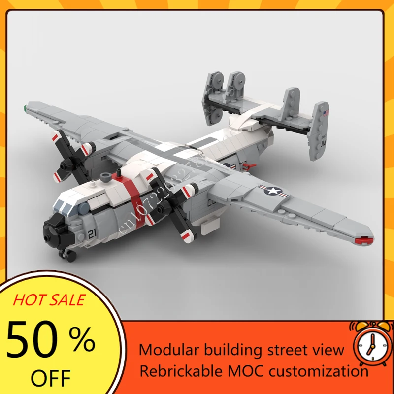 518PCS MOC Building Blocks 1:72 Scale C-2 Greyhound Plane Model DIY Assembled Bricks Aircraft Creative Children Toys Xmas Gifts