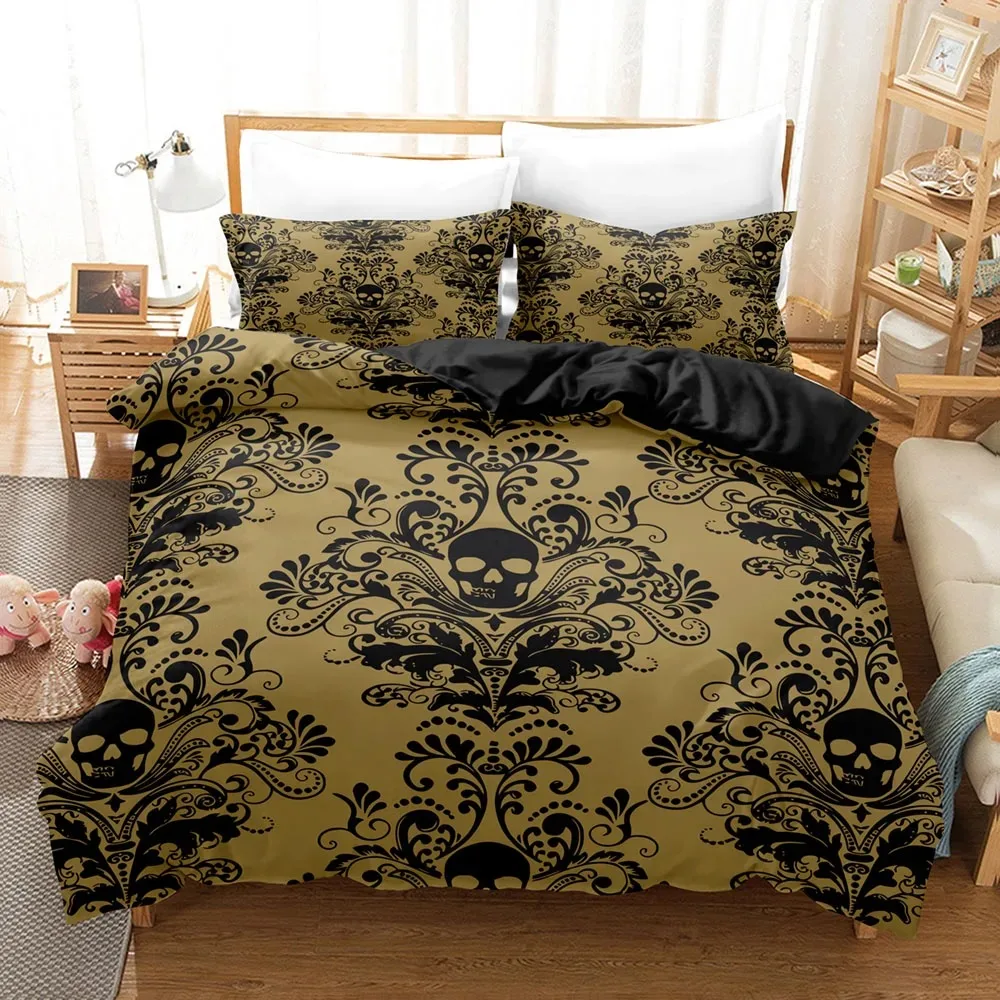 Gothic Style Skull Bedding Sets For Adults Bed Supplies Set Duvet Cover Set With Pillowcases No Filling Luxury Birthday Gifts