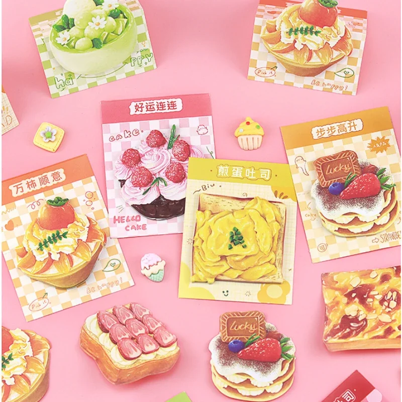 5Pcs/Lot Cute Cartoon Bread Cake Sticky Notes Standing Notepad Kawaii Food Toast Memo Pad Sticker Post School Office Stationery