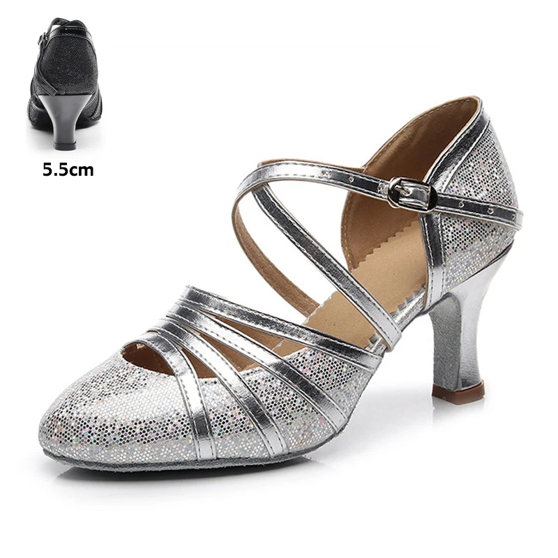 

Salsa Dance Shoes Women Latin Dance Shoes Glitter Closed Toe High Heels 5.5cm Ballroom Tango Dancing Shoes Woman Girls Sandals